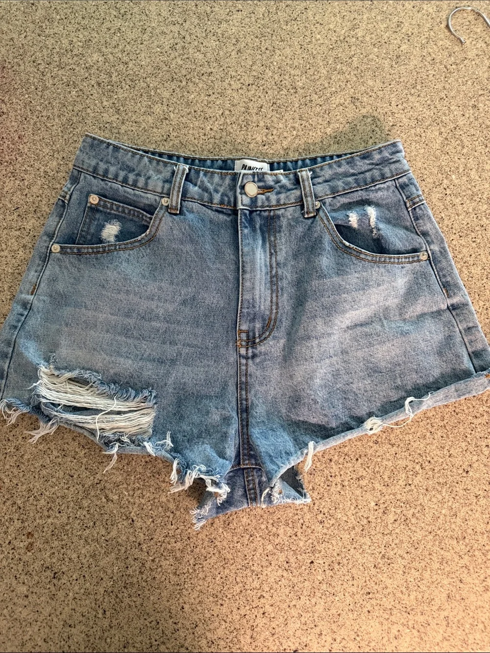 Princess Polly Distressed High waist Light Blue Denim Cutoff Shorts - Picture 1 of 2